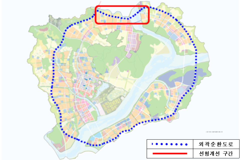 행복도시 외곽순환도로 북측 도로 선형 개선 지역 위치도 (사진=국토교통부)